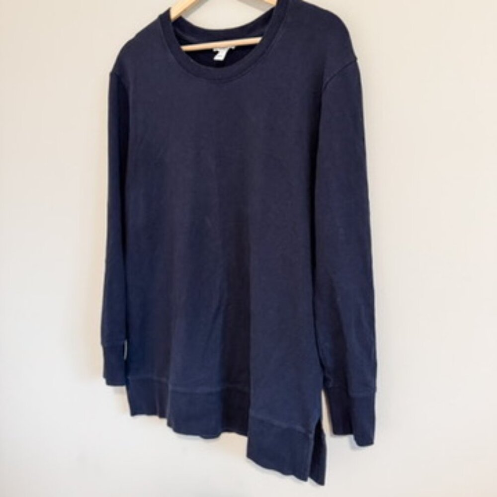 Daily Ritual Navy Blue French Terry Tunic Pullover Size M Split Hem Soft Cozy - Picture 2 of 5